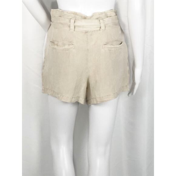 YF&B Tan Linen Front Pleat Button Waist Tie Shorts Size Small NWT - Picture 5 of 8